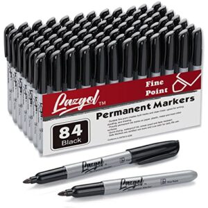 permanent markers bulk, lazgol 84 pack black permanent marker set, fine tip, waterproof markers, premium smear proof pens, waterproof, quick drying, office supplies for school, office, home