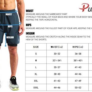 Pudolla Men’s 2 in 1 Running Shorts 7" Quick Dry Gym Athletic Workout Shorts for Men with Phone Pockets(Navy Blue Large)