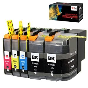 tactink compatible ink cartridge replacement for brother lc20e xxl super high yield for brother mfc-j775dw, mfc-j5920dw, mfc-j985dw xl (2 black, 1 cyan, 1 magenta, 1 yellow) 5-pack