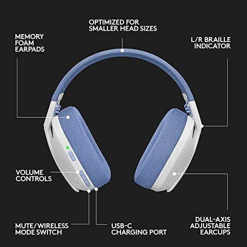Logitech G435 LIGHTSPEED and Bluetooth Wireless Gaming Headset - Lightweight over-ear headphones, built-in mics, 18h battery, compatible with Dolby Atmos, PC, PS4, PS5, Nintendo Switch, Mobile - White