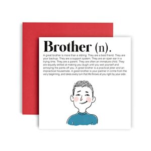 huxters brother birthday card – square happy birthday card for brother – best friend‚ premium grade paper funny card – unique artwork with inspirational quote – includes cute envelope (brother)