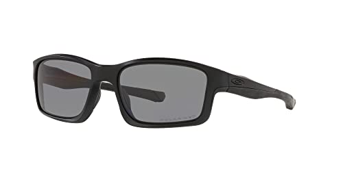 Oakley Men's OO9247 Chainlink Rectangular Sunglasses, Matte Black/Grey Polarized, 57 mm