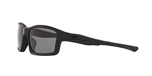 Oakley Men's OO9247 Chainlink Rectangular Sunglasses, Matte Black/Grey Polarized, 57 mm