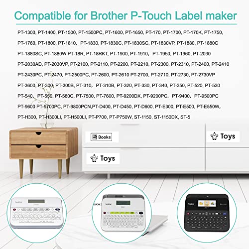 NineLeaf 10 Pack Compatible for Brother P-Touch Label Maker Refills TZ Tape 18mm 0.7 Laminated White TZe-241 TZe241 TZ-241 TZ241 3/4'' Black on White Label Tape for Ptouch PTD600 PTD400AD Labeler