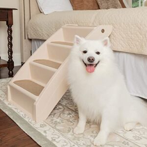 petsafe cozyup folding dog stairs – pet stairs for indoor/outdoor at home or travel – dog steps for high beds – pet steps with siderails, non-slip pads – durable, support up to 200 lbs – x-large, tan