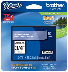 genuine brother 3/4″ (18mm) white on clear tze p-touch tape for brother pt-1450, pt2110 label maker