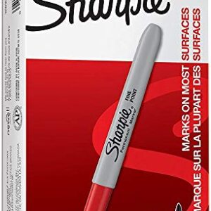 Sharpie 30002 Fine Point Permanent Marker, Marks On Paper and Plastic, Resist Fading and Water, AP Certified, Red Color, Pack Of 2 Boxes Of 12 Markers