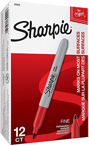 Sharpie 30002 Fine Point Permanent Marker, Marks On Paper and Plastic, Resist Fading and Water, AP Certified, Red Color, Pack Of 2 Boxes Of 12 Markers