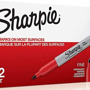 Sharpie 30002 Fine Point Permanent Marker, Marks On Paper and Plastic, Resist Fading and Water, AP Certified, Red Color, Pack Of 2 Boxes Of 12 Markers