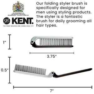 Kent KFM4 Anti Static Hair Brush Styling Brush Folding Brush Small Hair Brush for Men Daily Grooming using Mens Styling Products. Mini Hairbrush Anti Static for Hair Frizz Free Brush Made in England