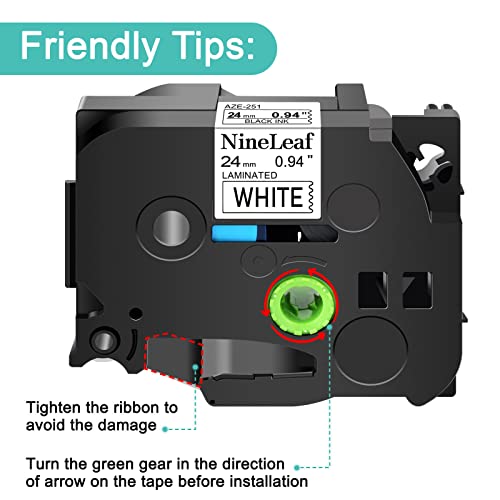 NineLeaf 10 Pack Compatible for Brother P-Touch TZe-251 TZ-251 TZe251 TZ251 Black on White Label Tape 24mm 0.94 1'' Laminated White TZe TZ Tape for Ptouch PTD600 P710BT P750W P700 E500 Label Maker