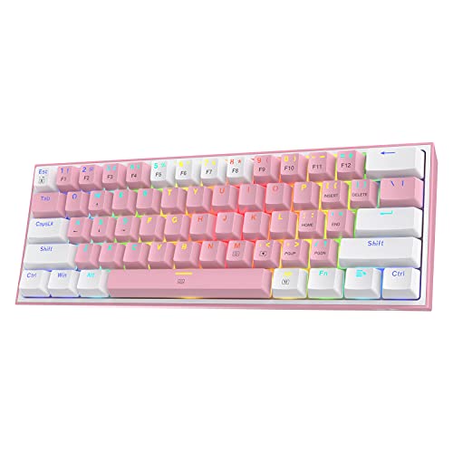 Redragon K617 Fizz 60% Wired RGB Gaming Keyboard, 61 Keys Compact Mechanical Keyboard w/White and Pink Color Keycaps, Linear Red Switch, Pro Driver/Software Supported