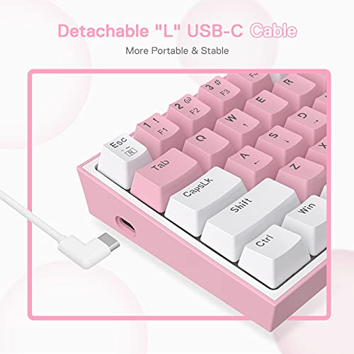 Redragon K617 Fizz 60% Wired RGB Gaming Keyboard, 61 Keys Compact Mechanical Keyboard w/White and Pink Color Keycaps, Linear Red Switch, Pro Driver/Software Supported