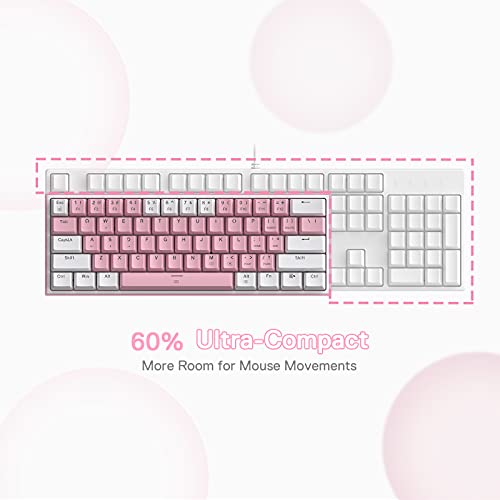 Redragon K617 Fizz 60% Wired RGB Gaming Keyboard, 61 Keys Compact Mechanical Keyboard w/White and Pink Color Keycaps, Linear Red Switch, Pro Driver/Software Supported