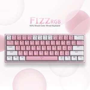 Redragon K617 Fizz 60% Wired RGB Gaming Keyboard, 61 Keys Compact Mechanical Keyboard w/White and Pink Color Keycaps, Linear Red Switch, Pro Driver/Software Supported