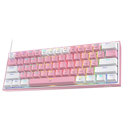 Redragon K617 Fizz 60% Wired RGB Gaming Keyboard, 61 Keys Compact Mechanical Keyboard w/White and Pink Color Keycaps, Linear Red Switch, Pro Driver/Software Supported