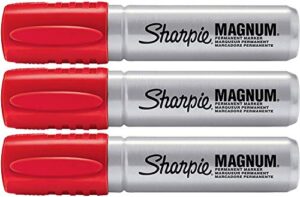 sharpie magnum permanent marker | oversized chisel tip, great for poster boards, red, 1 count 3 pack