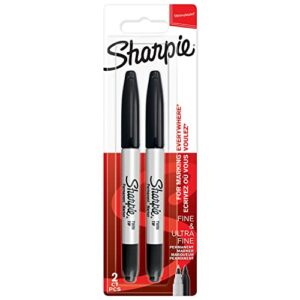 sharpie twin tip permanent markers | fine & ultra-fine points | black | 2 count