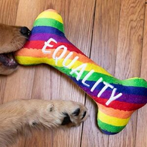 H&K for Dogs Power Plush | Pride Equality Bone (Small) | Pride Funny Dog Toy | Dog Toy with Squeaker | Dog Gift | Fun, Durable, and Safe | Squeaky Dog Toy