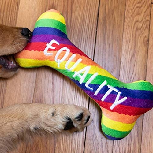 H&K for Dogs Power Plush | Pride Equality Bone (Small) | Pride Funny Dog Toy | Dog Toy with Squeaker | Dog Gift | Fun, Durable, and Safe | Squeaky Dog Toy