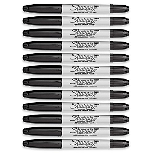 Sharpie Fine/Ultra Fine Twin Tip Permanent Marker, Black (Pack of 12)