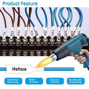 Hehua Black on White Heat Shrink Tube Compatible for Brother Heat Shrink Label HSe-231 HSe231 HS-231 HS231 HSe Label Tape for PT E300 E500 PTE550W, 1/2''x 4.9', 12mm x 1.5m, 2 Pack