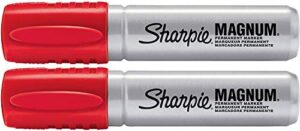 sharpie magnum permanent marker | oversized chisel tip, great for poster boards, red, 1 count 2 pack