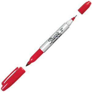 Sharpie 32202 Twin Tip Permanent Marker, Fine and Ultra Fine Tip, Red Color, Quick-drying Ink, Fade and Water Resistant, AP Certified, Pack of 8