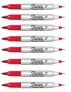 sharpie 32202 twin tip permanent marker, fine and ultra fine tip, red color, quick-drying ink, fade and water resistant, ap certified, pack of 8