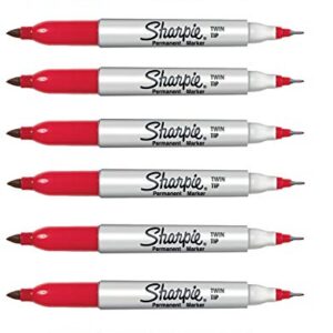 Sharpie 32202 Twin Tip Permanent Marker, Fine and Ultra Fine Tip, Red Color, Quick-drying Ink, Fade and Water Resistant, AP Certified, Pack of 8