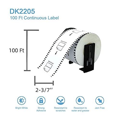 Labelebal Compatible 2-3/7" x 100' Direct Thermal Continuous Length Labels Replacement for DK-2205 Shipping Mailing Postage Compatible for Brother QL Printer (12 Rolls + 1 Frame, 30.48m Labels/Roll)…