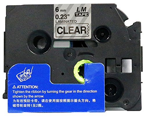 LM Tapes - Brother PT-1750 1/4" (6mm 0.23 Laminated) Black on Clear Compatible TZe P-Touch Tape for Brother Model PT1750 Label Maker with Free Tape Guide Included