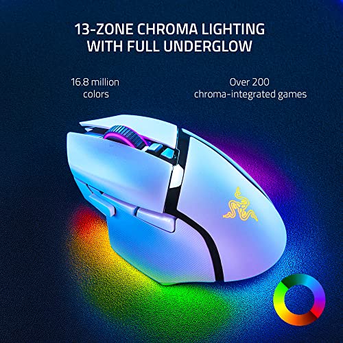 Razer Basilisk V3 Pro Customizable Wireless Gaming Mouse: Fast Optical Switches Gen-3 - HyperScroll Tilt Wheel - Chroma RGB - 11 Programmable Buttons - Focus Pro 30K Optical Sensor - White