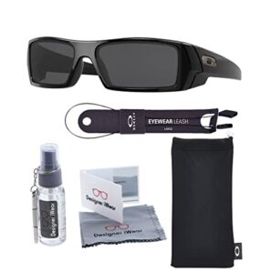 oakley gascan oo9014 03-471 polished black/grey sunglasses leash + bundle with designer iwear complimentary care kit