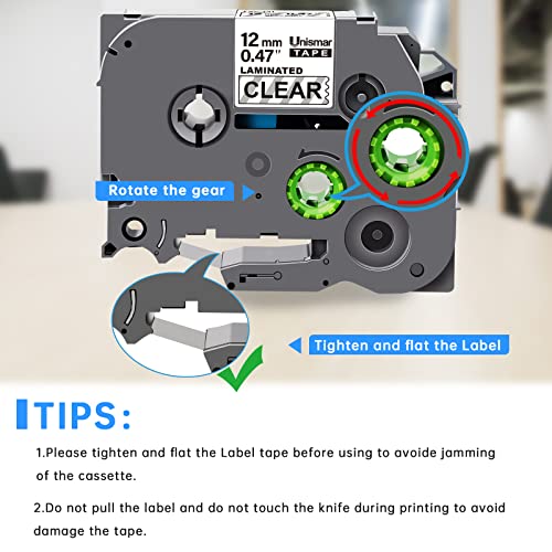 Unismar 1/2'' Black on Clear TZe Label Tape Compatible for Brother TZe-131 TZe131 TZ 12mm 0.47 Laminated Tape Clear for Ptouch PTD220 PTD200 PTD210 PTD400AD PTH100 Label Maker, 1/2'' x 26.2', 5-Pack