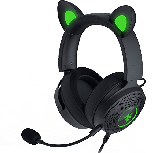 Razer Kraken Kitty V2 Pro Wired RGB Headset: Interchangeable Ears (Kitty, Bear, Bunny) - Stream Reactive Lighting - Detachable HyperClear Cardioid Mic - 50mm Drivers - 7.1 Surround Sound - Black