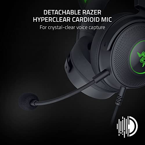 Razer Kraken Kitty V2 Pro Wired RGB Headset: Interchangeable Ears (Kitty, Bear, Bunny) - Stream Reactive Lighting - Detachable HyperClear Cardioid Mic - 50mm Drivers - 7.1 Surround Sound - Black