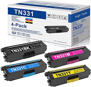 gratlov tn331bk tn331c tn331m tn331y tn331 tn-331 high yield toner cartridge set replacement for brother hl-l8250cdn mfc- 9460cdn dcp-9050cdn printer toner 4 pack (1black+1cyan+1magenta+1yellow).