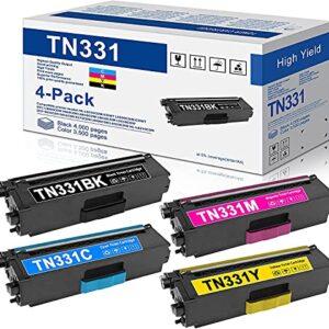 GRATLOV TN331BK TN331C TN331M TN331Y TN331 TN-331 High Yield Toner Cartridge Set Replacement for Brother HL-L8250CDN MFC- 9460CDN DCP-9050CDN Printer Toner 4 Pack (1Black+1Cyan+1Magenta+1Yellow).