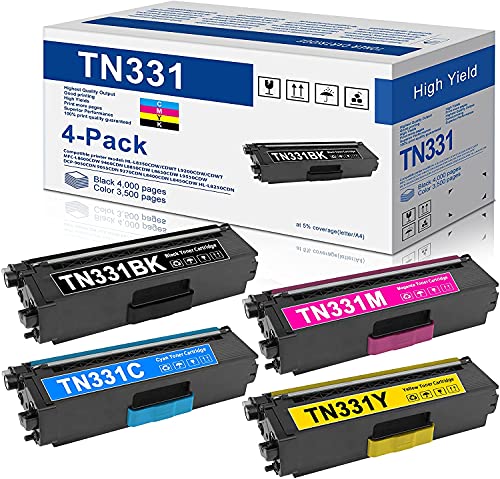 GRATLOV TN331BK TN331C TN331M TN331Y TN331 TN-331 High Yield Toner Cartridge Set Replacement for Brother HL-L8250CDN MFC- 9460CDN DCP-9050CDN Printer Toner 4 Pack (1Black+1Cyan+1Magenta+1Yellow).