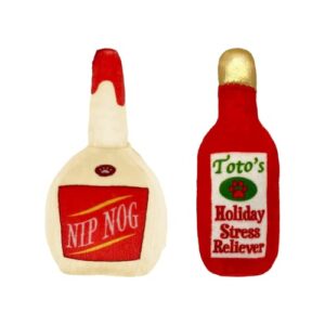 huxley & kent kittybelles | christmas drink cat toy bundle | nip nog & toto’s holiday stress reliever | catnip inside | realistic soft cat toys | festive, fun, durable, and safe | holiday toys