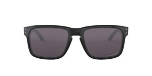 oakley men’s oo9244 holbrook low bridge fit rectangular sunglasses, polished black silver logo/prizm grey, 56 mm