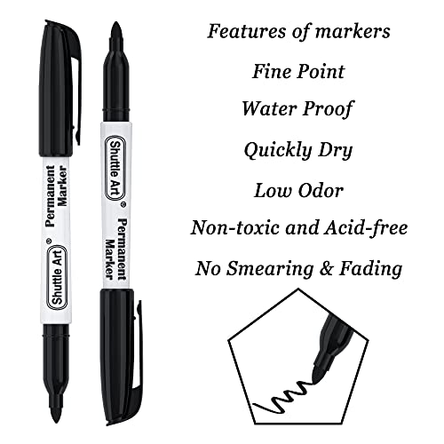 Permanent Markers,Shuttle Art 100 Pack Black Permanent Marker set,Fine Point, Works on Plastic,Wood,Stone,Metal and Glass for Doodling, Marking