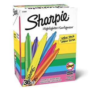 sharpie pocket highlighters, narrow chisel tip, assorted fluorescent colors, value pack, 36 count