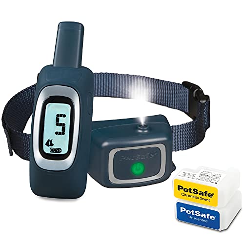 PetSafe Remote Spray Trainer, Dog Training Collar - 3 Modes: Tone, Vibration or Spray - Rechargeable & Water-Resistant – Includes Citronella & Unscented Spray Refills - 300 Yards (900 Feet) Range,Navy