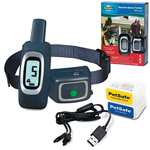 PetSafe Remote Spray Trainer, Dog Training Collar - 3 Modes: Tone, Vibration or Spray - Rechargeable & Water-Resistant – Includes Citronella & Unscented Spray Refills - 300 Yards (900 Feet) Range,Navy