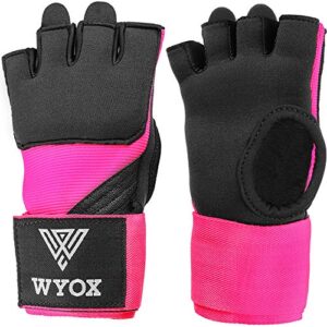 WYOX Gel Quick Hand Wraps for Boxing MMA Kickboxing - EZ-Off & On - Padded Knuckle with Wrist Wrap Protection for Men Women Youth (Pink, S-M)