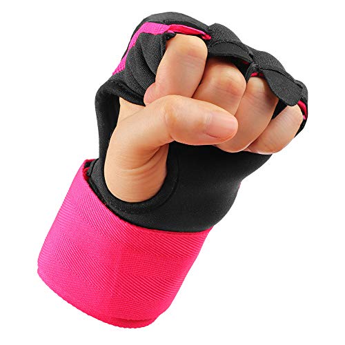 WYOX Gel Quick Hand Wraps for Boxing MMA Kickboxing - EZ-Off & On - Padded Knuckle with Wrist Wrap Protection for Men Women Youth (Pink, S-M)