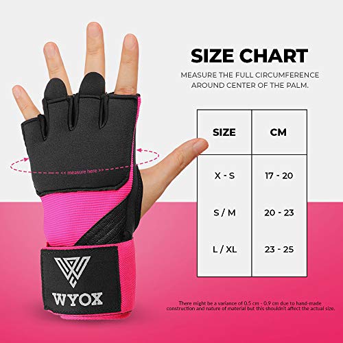 WYOX Gel Quick Hand Wraps for Boxing MMA Kickboxing - EZ-Off & On - Padded Knuckle with Wrist Wrap Protection for Men Women Youth (Pink, S-M)