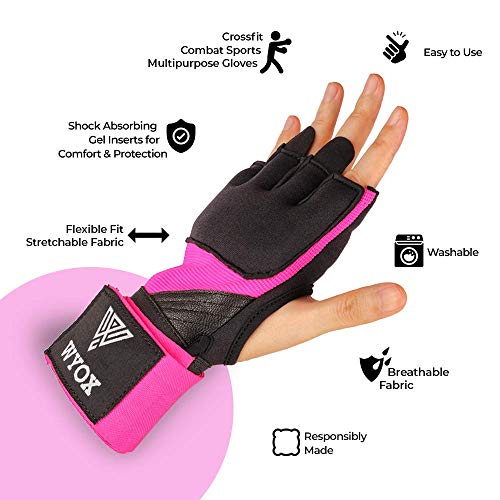 WYOX Gel Quick Hand Wraps for Boxing MMA Kickboxing - EZ-Off & On - Padded Knuckle with Wrist Wrap Protection for Men Women Youth (Pink, S-M)